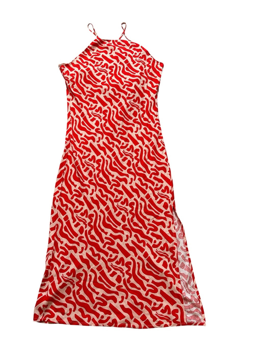 Band of the Free Red and White Abstract Print Slip Dress Size M